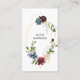 Modern Burgundy Navy Blue Floral Geometric Business Card