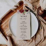 Modern Burgundy Navy Blush Floral Dinner Menu Card<br><div class="desc">This modern burgundy navy blush floral dinner menu card is perfect for a simple wedding. The design features red,  burgundy,  navy,  purple,  blue and blush beautifully hand-painted flowers and green leaves.

This menu can be used for a wedding reception,  rehearsal dinner,  bridal shower or any event.</div>
