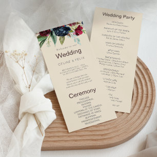 Modern Burgundy Navy Blush Floral Wedding Program Programme