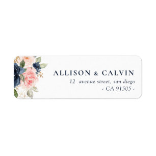 Modern burgundy navy floral wedding address label