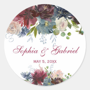 Modern Burgundy Navy Floral Wedding sticker