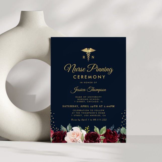 Modern burgundy navy nurse pinning ceremony invitation (Creator Uploaded)
