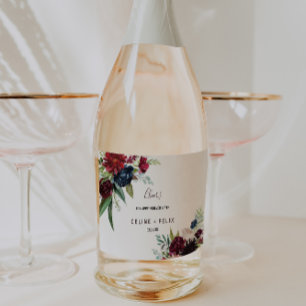 Modern Burgundy Navy Wedding Sparkling Wine Labels