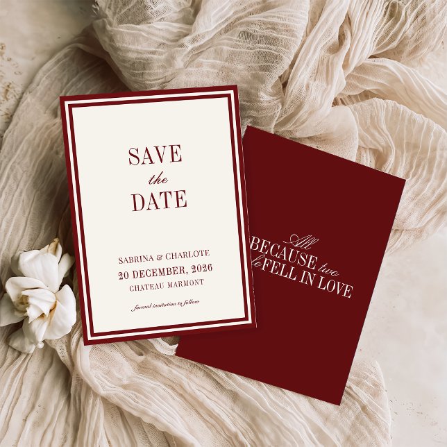Modern Burgundy Old Money Wedding Save The Date (Creator Uploaded)