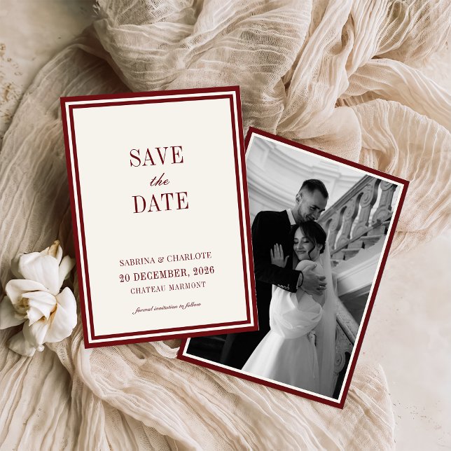 Modern Burgundy Old Money Wedding Save The Date (Creator Uploaded)