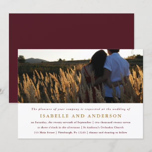 Modern Burgundy One Photo Wedding Invitation