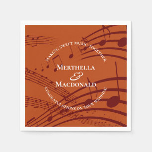 Modern Burgundy Orange Music Notes Wedding Paper Napkin