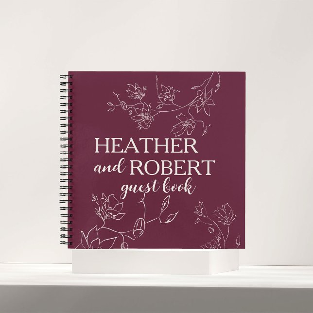 Modern Burgundy Personalized Floral Boho Wedding 3 Notebook (Creator Uploaded)
