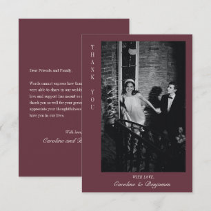 Modern Burgundy Personalized Message Photo Wedding Thank You Card