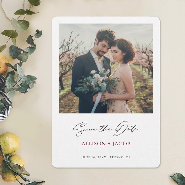 Modern Burgundy Photo Wedding Save the Date (Creator Uploaded)