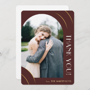 Modern Burgundy Photo Wedding Thank You Card