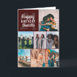 Modern burgundy photos collage grid 21 birthday card<br><div class="desc">Cool modern burgundy photos collage grid 21 birthday ,  add 8 of your friends favourite photo with a modern and cool elegant script font typography. Add your message inside.</div>