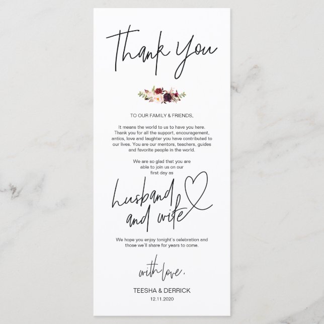 Modern Burgundy Place Setting Thank You Card (Front)