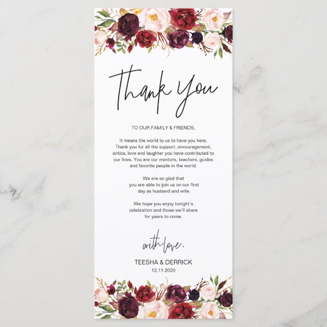 Modern Burgundy Place Setting Thank You Card (Front)