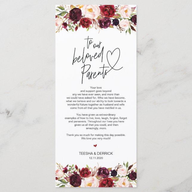 Modern Burgundy Place Setting Thank You Card (Front)