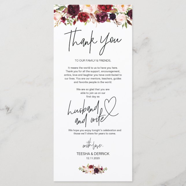 Modern Burgundy Place Setting Thank You Card (Front)