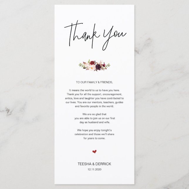 Modern Burgundy Place Setting Thank You Card (Front)