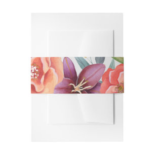 Modern Burgundy & Plum Floral Silver 3 Invitation Belly Band