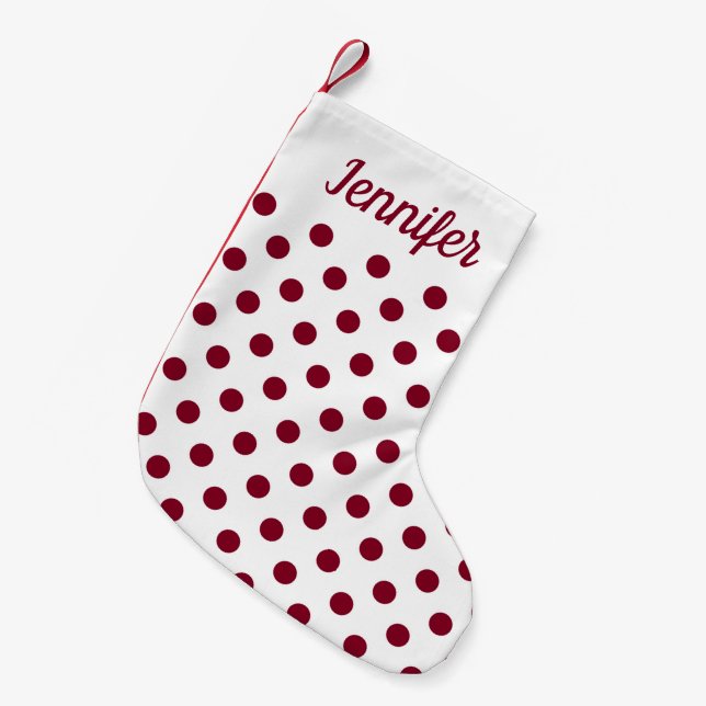 Modern Burgundy Polka Dots Pattern Small Christmas Stocking (Front (Hanging))