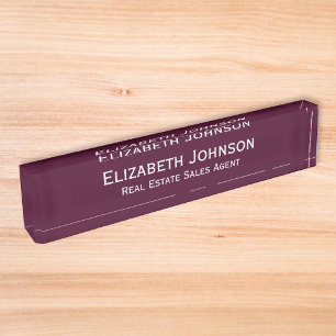 Modern Burgundy Professional Business Executive Nameplate