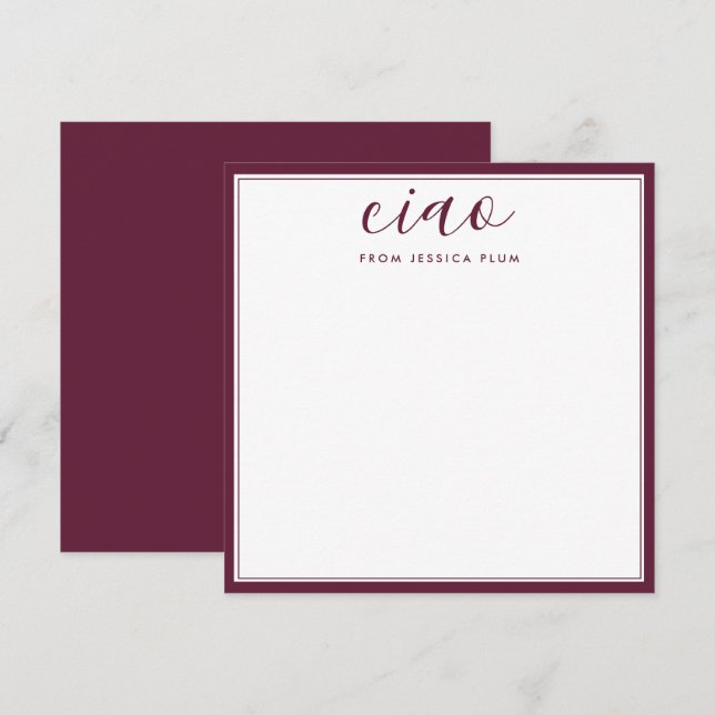 Modern Burgundy Purple Ciao Correspondence Card (Front/Back)