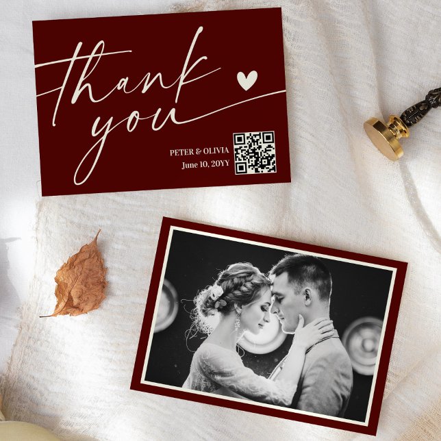 Modern Burgundy QR Code Wedding Thank You Card (Creator Uploaded)