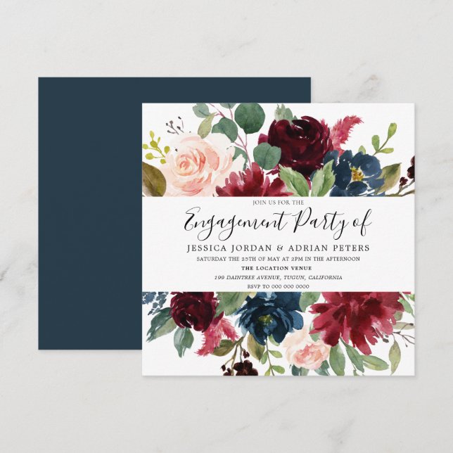 Modern Burgundy Red Blush Green Engagement Party Invitation (Front/Back)