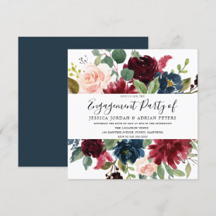Modern Burgundy Red Blush Green Engagement Party Invitation