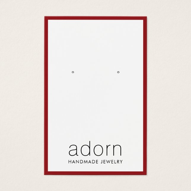 Modern Burgundy Red Border Earring Display Card (Front)