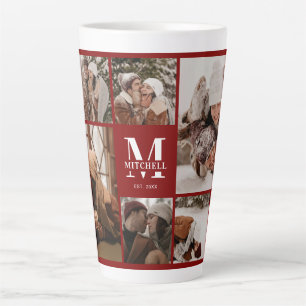 Modern Burgundy Red Family Photo Collage Keepsake Latte Mug