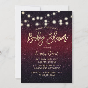 Modern Burgundy Red Faux Glitter Baby Shower Invitation