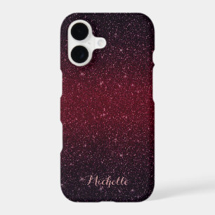 Modern Burgundy Red Faux Glitter with Name