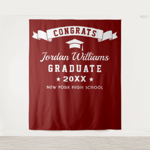 Modern Burgundy Red Graduation Photo Prop Backdrop Tapestry