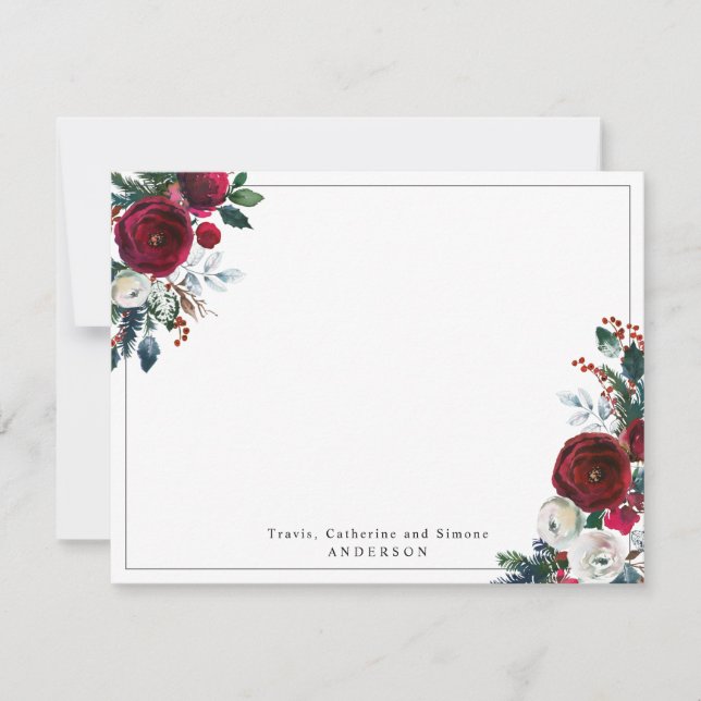 Modern Burgundy Red Holly Floral Christmas Holiday Card (Front)