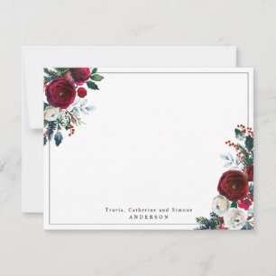 Modern Burgundy Red Holly Floral Christmas Holiday Card