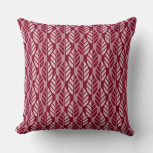 Modern Burgundy Red Leaves Patterned Cushion