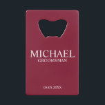 Modern Burgundy Red Personalised Groomsman<br><div class="desc">Modern Personalised Groomsman Gifts
featuring personalised groomsman's name,  title and wedding date in white classic serif font style on burgundy red background.

Also perfect for Best Man,  Father of the Bride and more.</div>