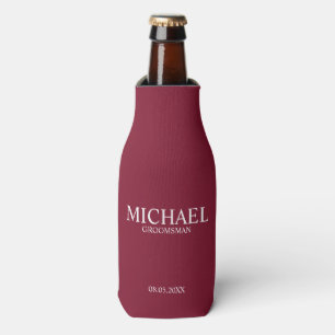Modern Burgundy Red Personalised Groomsman Bottle Cooler