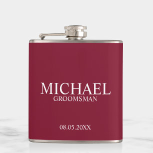 Modern Burgundy Red Personalised Groomsman Hip Flask