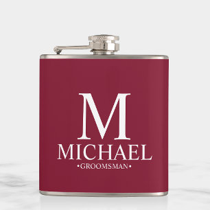 Modern Burgundy Red Personalised Groomsman Hip Flask