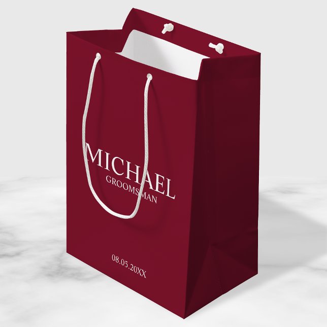 Modern Burgundy Red Personalised Groomsman Medium Gift Bag (Creator Uploaded)