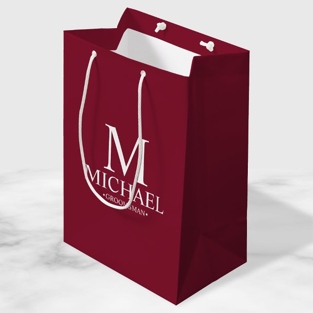 Modern Burgundy Red Personalised Groomsman Medium Gift Bag (Creator Uploaded)