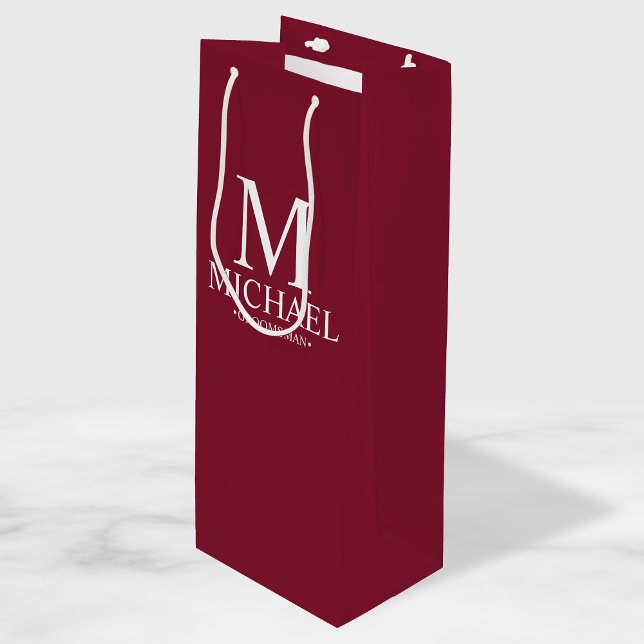 Modern Burgundy Red Personalised Groomsman Wine Gift Bag (Creator Uploaded)