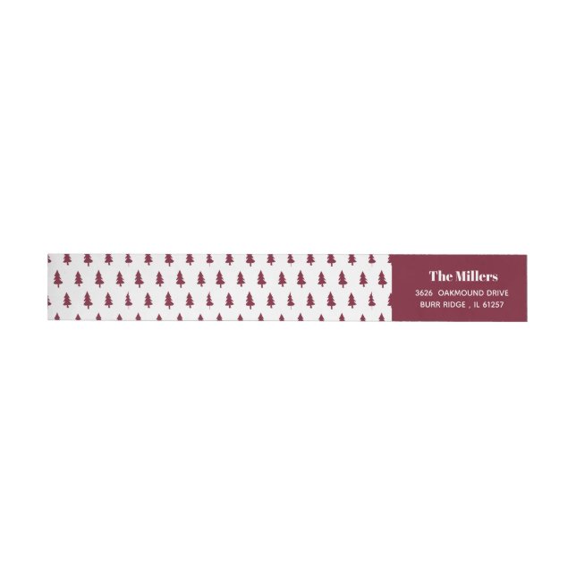 Modern Burgundy Red Pine Wood Christmas Holiday Wrap Around Label (Individual)