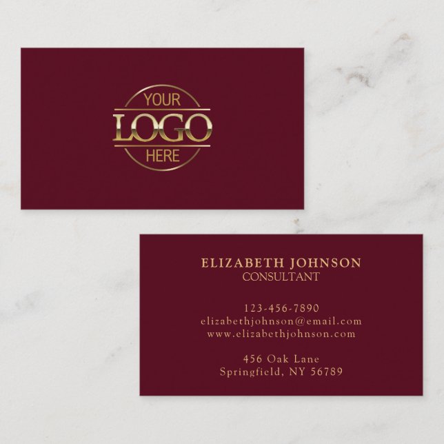 Modern Burgundy Red Professional Company Logo Business Card (Front/Back)
