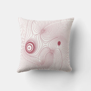 Modern Burgundy Red Psychedelic Topographic Line A Cushion