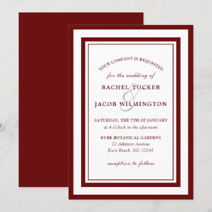 Modern Burgundy Red White Border Simple Wedding Invitation