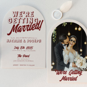 Modern Burgundy Retro Bold Arched Unique Wedding Invitation