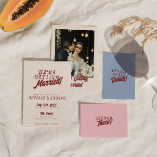 Modern Burgundy Retro Bold Funky Unique Wedding Invitation