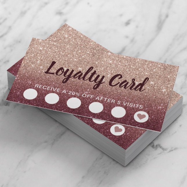 Modern Burgundy Rose Gold Faux Glitter Loyalty Card (Creator Uploaded)